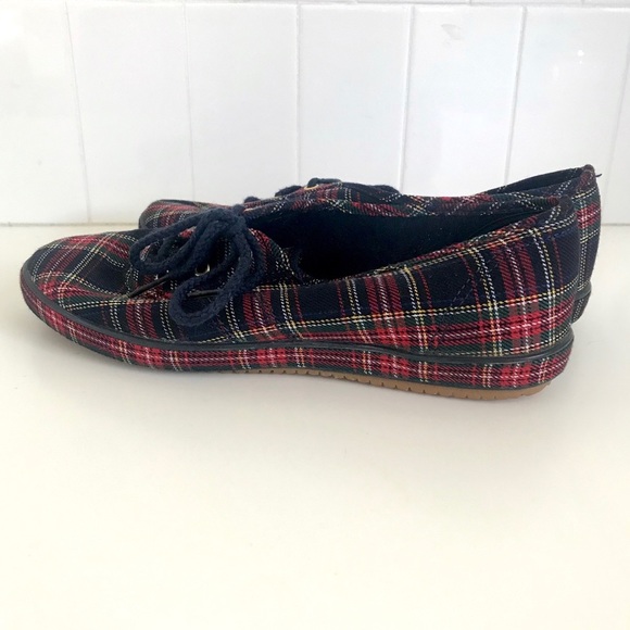Vintage 1970’s plaid dark academia preppy sneakers lace up flats shoes - Picture 7 of 11